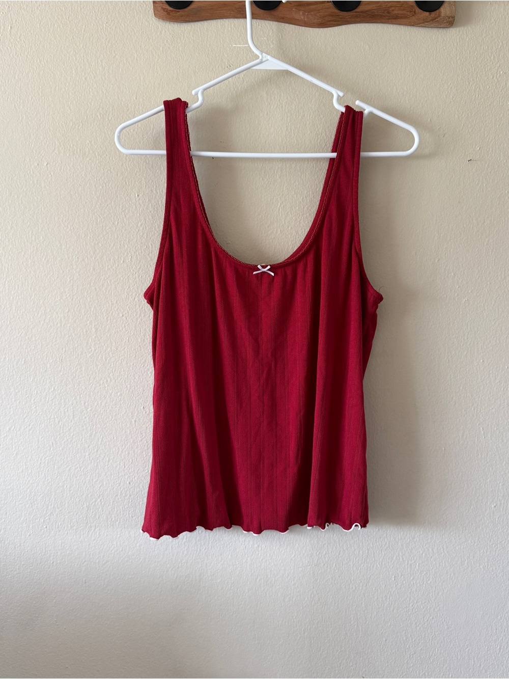 Abercrombie & Fitch Red Pointelle White Bow Scoop Neck Sleep Tank Top Size XL